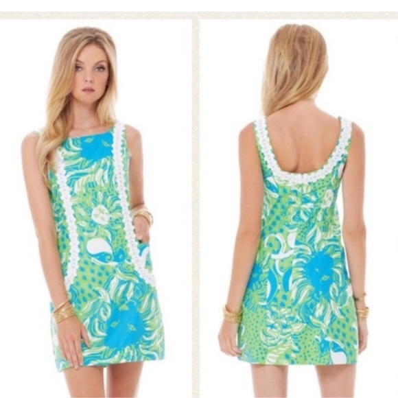 💚💙Lilly Pulitzer Limeade Roar of The Jungle Blue & Green Shift Dress Size 0💚 - Picture 15 of 16